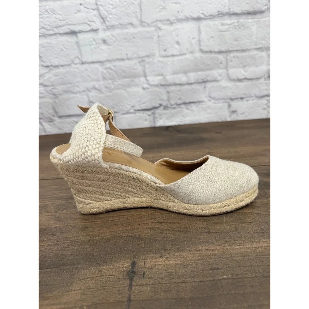 J.Crew Womens Linen Espadrille Wedge Sandals Natural Oatmeal Size 7 Buckle Strap